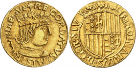 Naples. Ferdinand I, 1458-1494. Ducat non daté (1459-1462), Naples. Buste couronné à droite / Ecu couronné. 3,51g. Bernareggi 148a; Fr. 819 var.; MIR ...