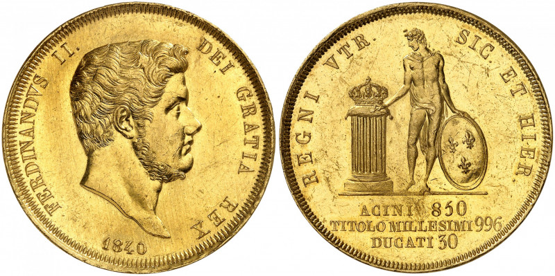 Naples & Sicile. Ferdinand II, 1830-1859. 30 Ducats 1840, Naples. Tête nue à dro...