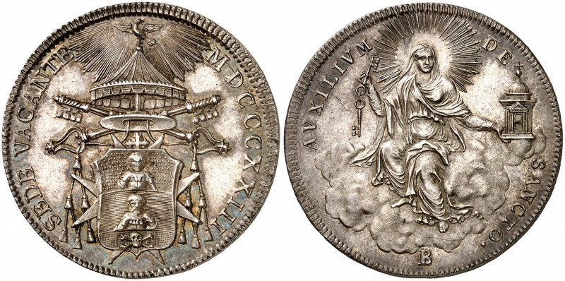 Rome & Etats pontificaux. Sede Vacante, 1823. 1/2 Scudo 1823 B, Bologne. Armoiri...