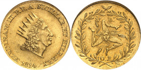 Sicile. Ferdinand III, 1814-1816. Doppia Oncia 1814, Palerme. Tête radiée à droite. Date à l'exergue / Trinacrie. Au-dessus, V-B. Au-dessous, la valeu...
