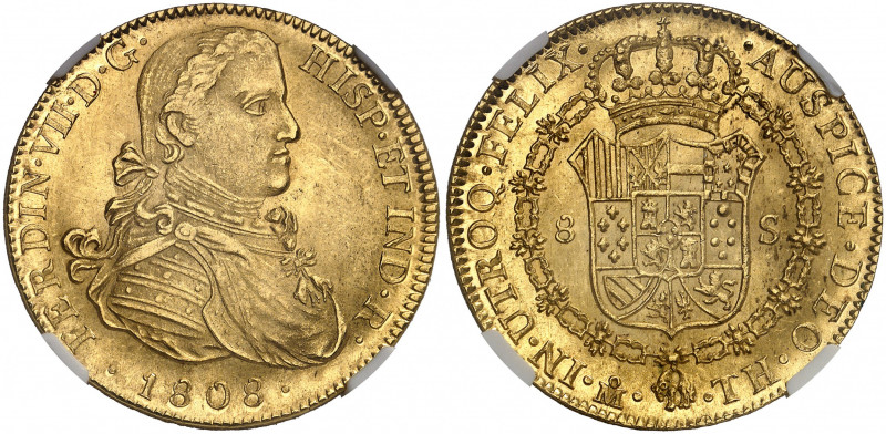 Ferdinand VII, 1808-1822. 8 Escudos 1808 Mo-TH, Mexico. Buste drapé et cuirassé ...