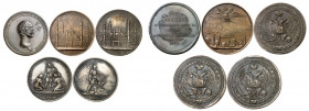 Alexandre I, 1801-1825, et Nicolas I, 1825-1855. Lot de 5 médailles : Médaille de récompense en argent (LAQUÉE EN NOIR) décernée au Grec Dementiy Asna...