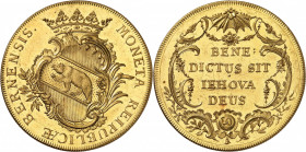Berne. 10 Ducats non daté (vers 1772), Berne. Armoiries couronnées et ornementées / Inscription sur quatre lignes dans un cartouche ornementé. Valeur ...