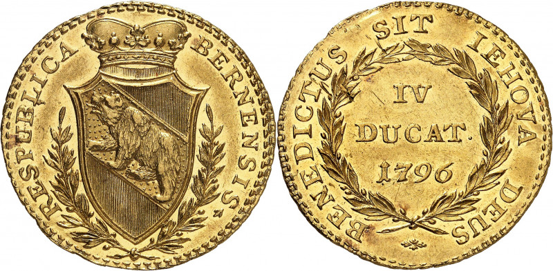 Berne. 4 Ducats 1796, Berne. Armoiries couronnées entre deux branches de laurier...