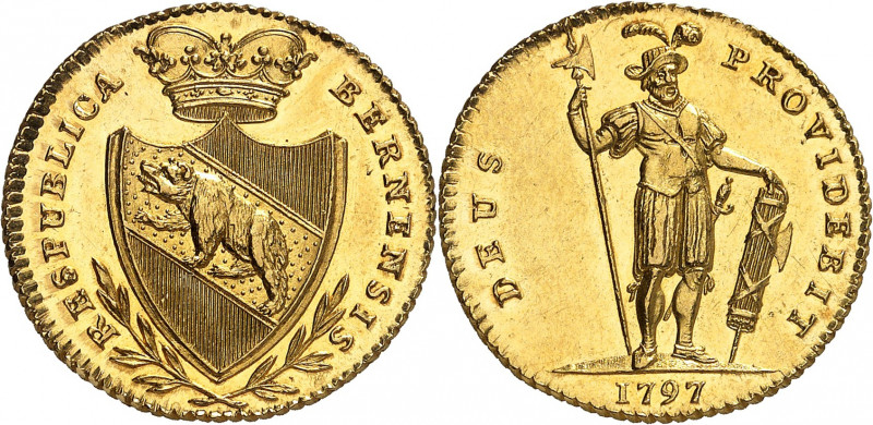 Berne. Doublon 1797, Berne. Armoiries couronnées entre deux branches de laurier ...