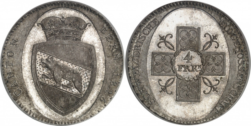 Berne. Taler (4 Franken) 1826, Berne. ESSAI en ARGENT. Armoiries couronnées dans...