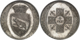 Berne. Taler (4 Franken) 1826, Berne. ESSAI en ARGENT. Armoiries couronnées dans un cartouche ovale en creux / Valeur dans une couronne de chêne au cœ...