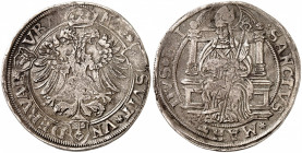 Uri, Schwyz et Unterwald. Taler non daté (vers 1565), Altdorf. Aigle bicéphale couronnée, entourée des armoiries des trois cantons coupant la légende ...
