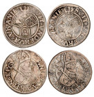 Uri, Schwyz et Unterwald. Lot de 2 monnaies: Dicken non datés (1544-1605), Altdorf. Armoiries des trois cantons réunies par la pointe. Aigle aux ailes...
