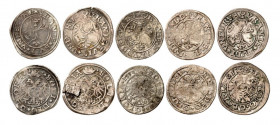 Uri, Schwyz et Unterwald. Lot de 5 monnaies : Groschen non daté (1544-1605) (2x), Groschen 1552, Groschen 1561 et Groschen 1563, Altdorf. Armoiries de...