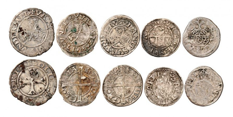 Uri, Schwyz et Unterwald. Lot de 5 monnaies : 1/2 Batzen non daté (1544-1605), D...