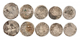 Uri, Schwyz et Unterwald. Lot de 5 monnaies : 1/2 Batzen non daté (1544-1605), Double Vierer non daté (1544-1605) (2x) et Schilling non daté (1544-160...