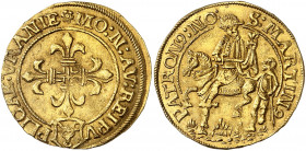 Uri. Pistole non datée (1635), Altdorf. Croix fleurdelisée. Ecusson d'Uri à l'exergue / Saint Martin à cheval à gauche donnant la moitié de son mantea...