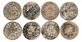 Uri. Lot de 4 monnaies : Batzen 1622 (2x) et Batzen 1624 (2x), Altdorf. Croix portant en cœur l'écusson d'Uri / Aigle bicéphale couronnée. 2,09g., 1,8...
