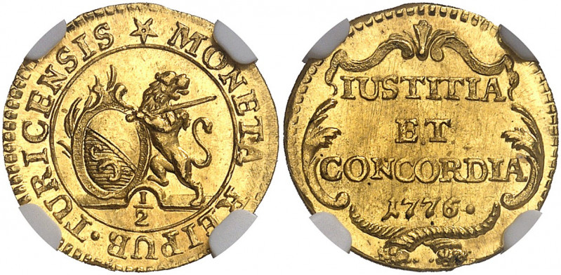 Zurich. Demi-Ducat 1776, Zurich. Lion debout à gauche, la tête à droite, tenant ...