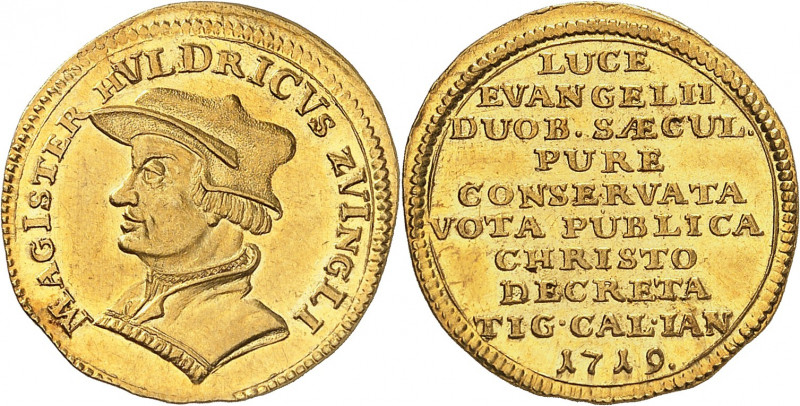 Zurich. Ducat commémoratif 1719, Zurich. Buste de Zwingli à gauche / Inscription...