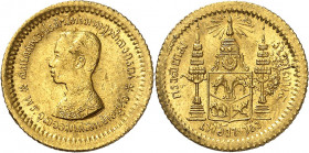 Royaume de Rattanakosin. Chulalongkorn (Rama V), 1868-1910. 1/8 Baht ou Fuang non daté (1876-1910), Bangkok. FRAPPE en OR. Buste de Rama V en uniforme...
