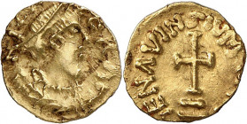 Genève, les Mérovingiens. Royaume franc de Bourgogne (après 575-578). Tremissis (tier de sou d'or). DNICV[II] ERAS (S final couché) Buste diadémé à dr...