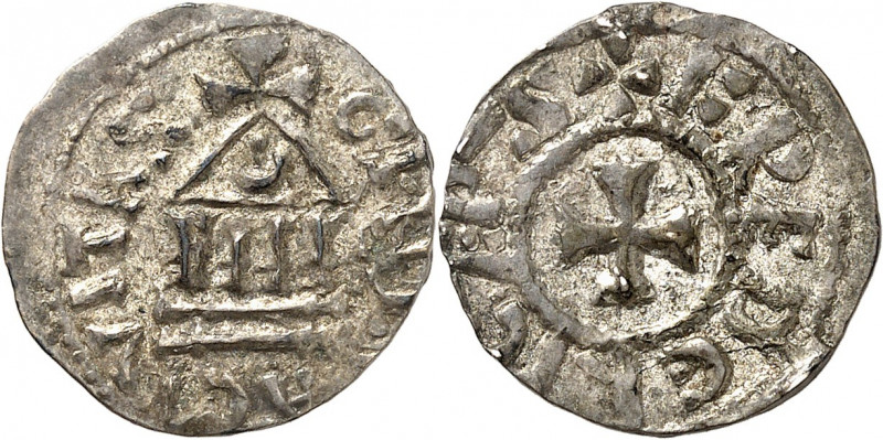 Genève, l'Evêché. Frédéric, évêque de Genève, 1032 - 1088. Denier au style négli...