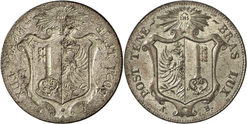 Genève, le système décimal. 10 Centimes 1847. FRAPPE INCUSE. Ecu de Genève sur f...