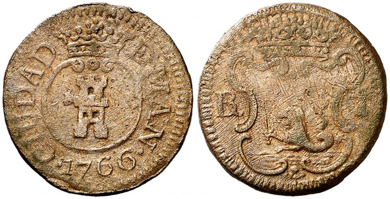 1766. Carlos III. Manila. 1 barrilla. (Cal. 1869) (Basso 4) (Kr. 1). 2,67 g. Muy...