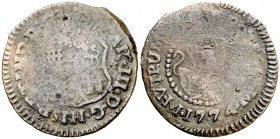 1774. Carlos III. Manila. 1 cuarto. (Fecha que falta en Calicó y en Basso) (Kr. 2, indica "rare" sin precio). 2 g. Fecha muy clara. BC+/MBC-.