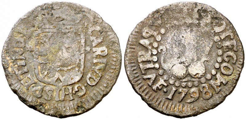 1798. Carlos IV. Manila. 1 cuarto. (Cal. 1472) (Basso 12) (Kr. 6). 1,96 g. 20 mm...