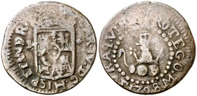 1798. Carlos IV. Manila. 1 cuarto. (Cal. 1472) (Basso 12) (Kr. 6). 2,76 g. Diámetro 20mm. Fecha pequeña. Escasa. MBC-.