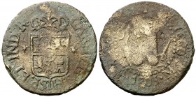 1805. Carlos IV. Manila. 1 cuarto. (Cal. 1474 var) (Basso 15 var) (Kr. 6 var). 2,73 g. Acuñada en latón. Rara. (MBC-/BC+).