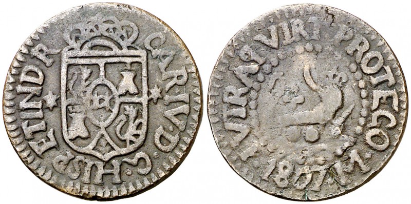 1807. Carlos IV. Manila. 1 cuarto. (Cal. 1477) (Basso 17) (Kr. 6). 3,43 g. Cuart...