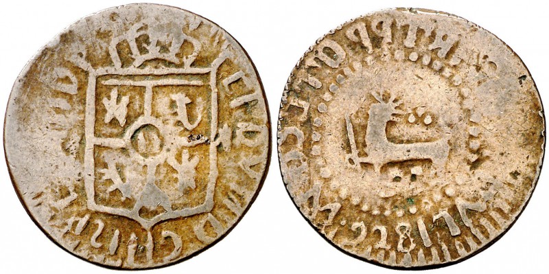 1822. Fernando VII. Manila. 1 cuarto. (Cal. 1603) (Basso 26a) (Kr. 7). 2,82 g. L...