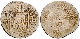 1822. Fernando VII. Manila. 1 cuarto. (Cal. 1603) (Basso 26a) (Kr. 7). 2,38 g. León ancho a izquierda. Rara. BC+.
