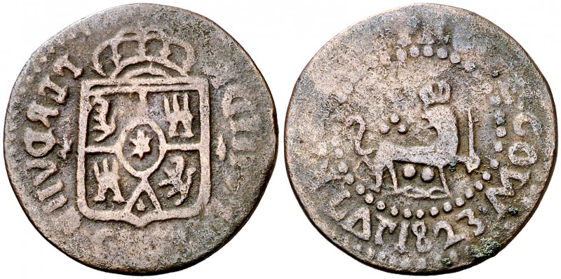 1823. Fernando VII. Manila. 1 cuarto. (Cal. 1604) (Basso 28) (Kr. 7). 3,08 g. Es...