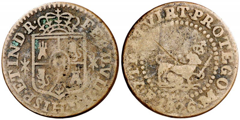 1826. Fernando VII. Manila. 1 cuarto. (Cal. 1606) (Basso 31) (Kr. 7). 3,49 g. Es...