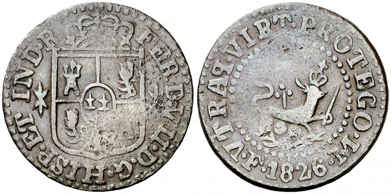 1826. Fernando VII. Manila. 1 cuarto. (Cal. 1606) (Basso 31) (Kr. 7). 3 g. Escas...