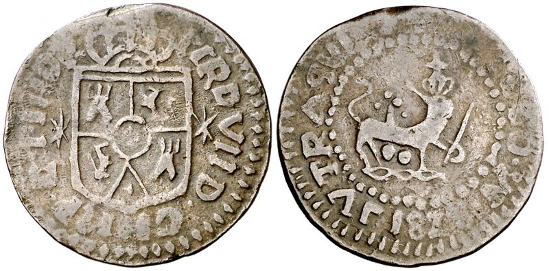 1828. Fernando VII. Manila. 1 cuarto. (Cal. 1608) (Basso 33 var) (Kr. 7). 2,63 g...