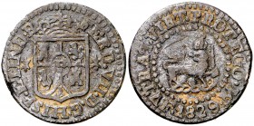 1829. Fernando VII. Manila. 1 cuarto. (Cal. 1609) (Basso 34b) (Kr. 7). 3 g. León y espada grandes. Acuñación muy cuidada, con leyendas y heráldica gra...