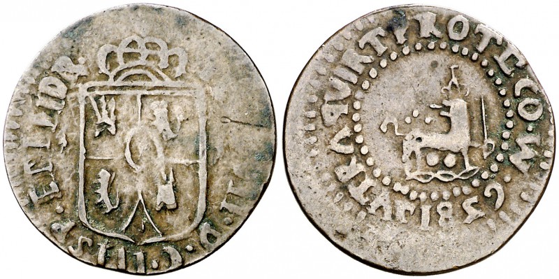 1829. Fernando VII. Manila. 1 cuarto. (Cal. 1609 var) (Basso 34d) (Kr. 7). 2,26 ...