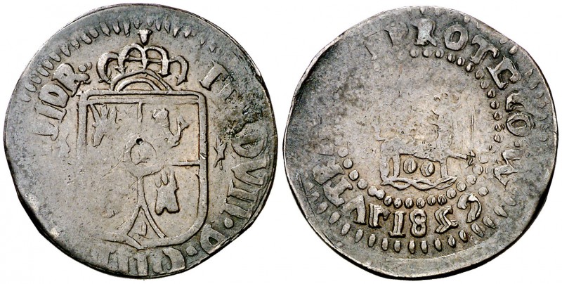 1829. Fernando VII. Manila. 1 cuarto. (Cal. 1609 var) (Basso 34d) (Kr. 7). 2,73 ...