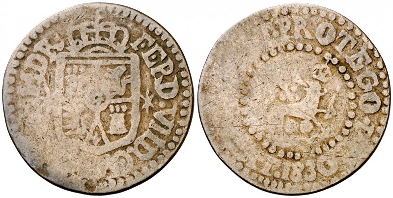 1830. Fernando VII. Manila. 1 cuarto. (Cal. 1610) (Basso 35) (Kr. 7). 2,59 g. MB...