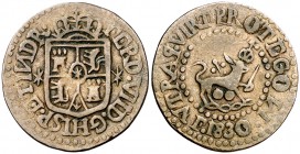 1830. Fernando VII. Manila. 1 cuarto. (Cal. 1610) (Basso 35) (Kr. 7). 2,93 g. Buen ejemplar. Rara así. MBC+.