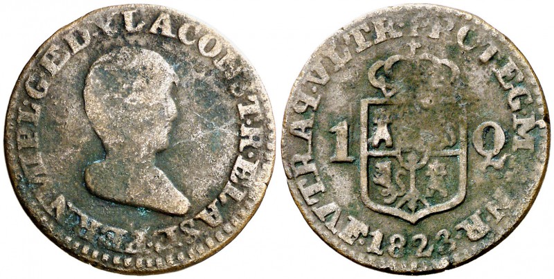 1823. Fernando VII. Manila. R. 1 cuarto. (Cal. 1612) (Basso 38) (Kr. 9). 2,91 g....