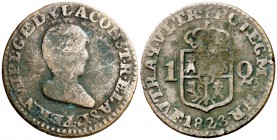 1823. Fernando VII. Manila. R. 1 cuarto. (Cal. 1612) (Basso 38) (Kr. 9). 2,91 g. Tipo constitucional, con el busto del rey. Punto a izquierda de la fe...