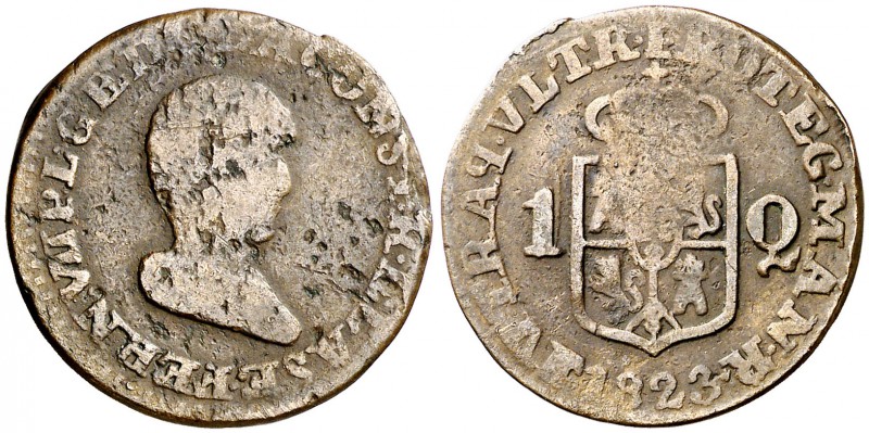 1823. Fernando VII. Manila. R. 1 cuarto. (Cal. 1612) (Basso 38) (Kr. 9). 3,99 g....