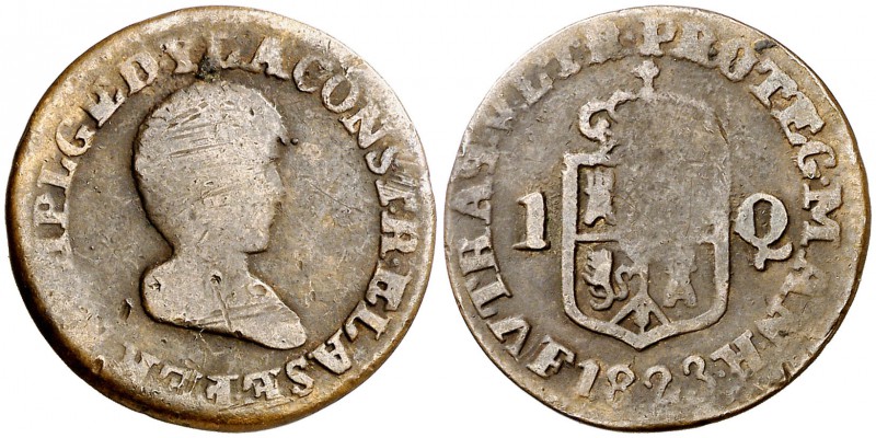1823. Fernando VII. Manila. R. 1 cuarto. (Cal. 1612) (Basso 38) (Kr. 9). 3,66 g....