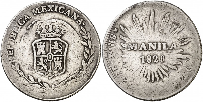 1828. Fernando VII. Manila. 8 reales (Cal. 534) (Basso 52) (Kr. 29). 26,79 g. Ac...