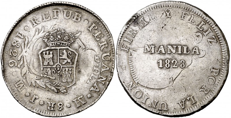 1828. Fernando VII. Manila. 8 reales. (Cal. 534) (Basso 52) (Kr. 24). 27,07 g. A...