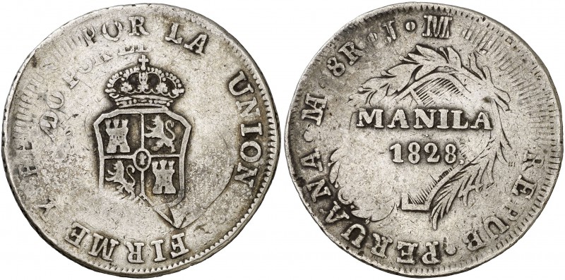 1828. Fernando VII. Manila. 8 reales. (Cal. 534) (Basso 52) (Kr. 24). 26,12 g. A...