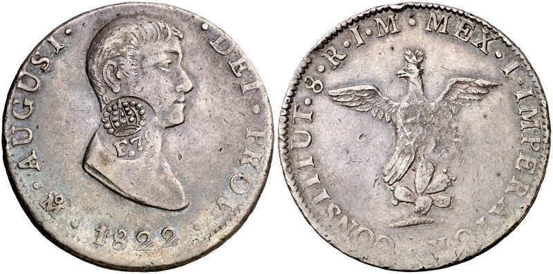 Resello (falso) F7º bajo corona sobre 8 reales de México, México JM de 1822 de I...
