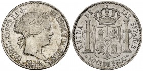 1868. Isabel II. Manila. 50 centavos. (Cal. 455) (Basso 62). 12,87 g. MBC-.